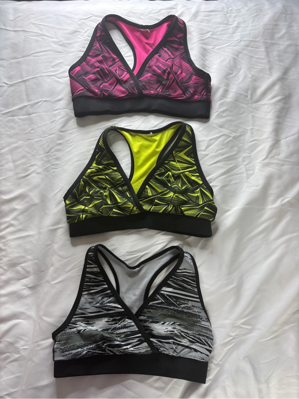 Zumba Fitness Pack of 3 Racerback Sports Bras - Pink, Yellow, Gray